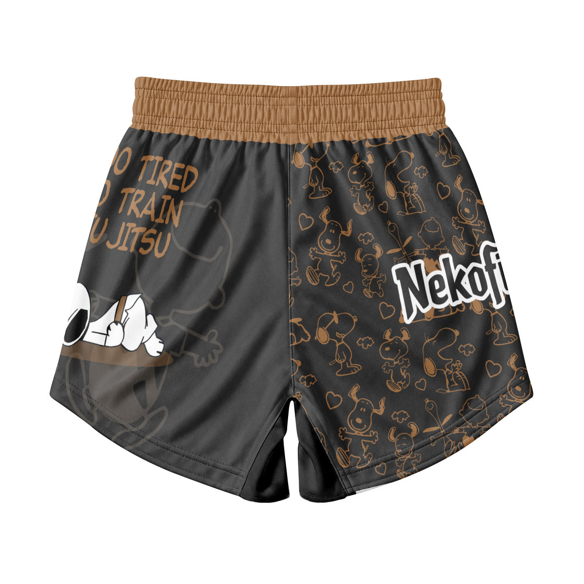 Snoopy Too Tired Too Train Brown Kids Grappling Shorts