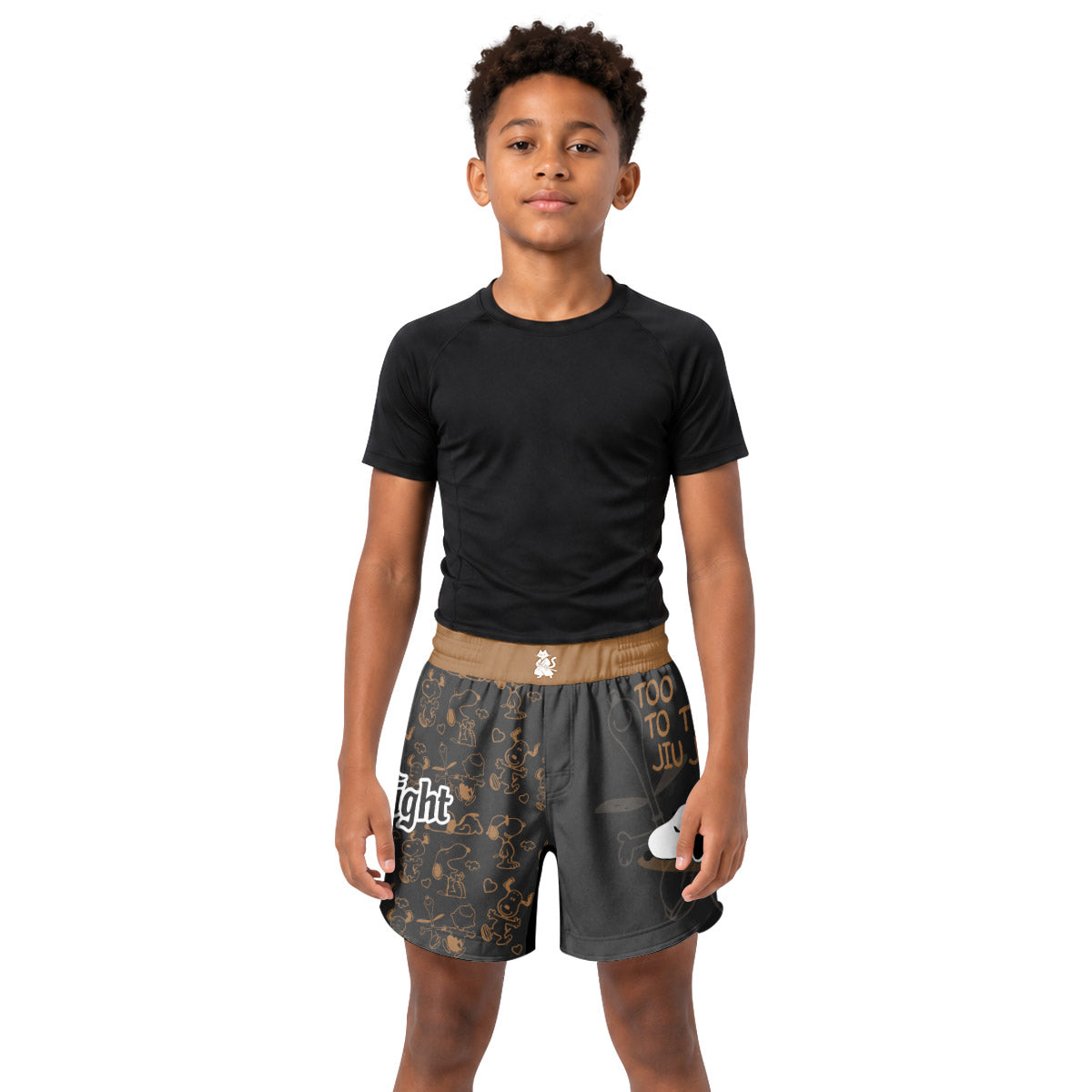 Snoopy Too Tired Too Train Brown Kids Grappling Shorts