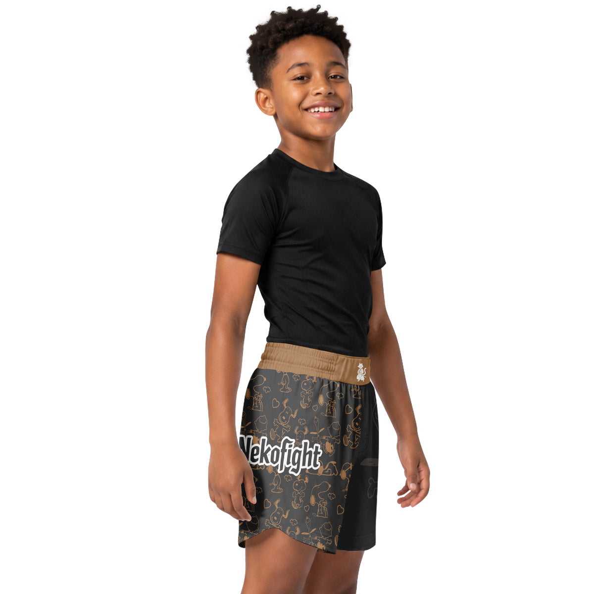 Snoopy Too Tired Too Train Brown Kids Grappling Shorts