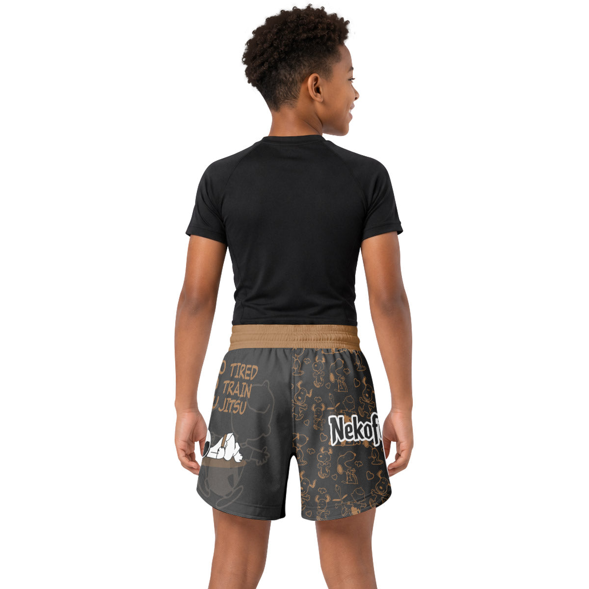 Snoopy Too Tired Too Train Brown Kids Grappling Shorts
