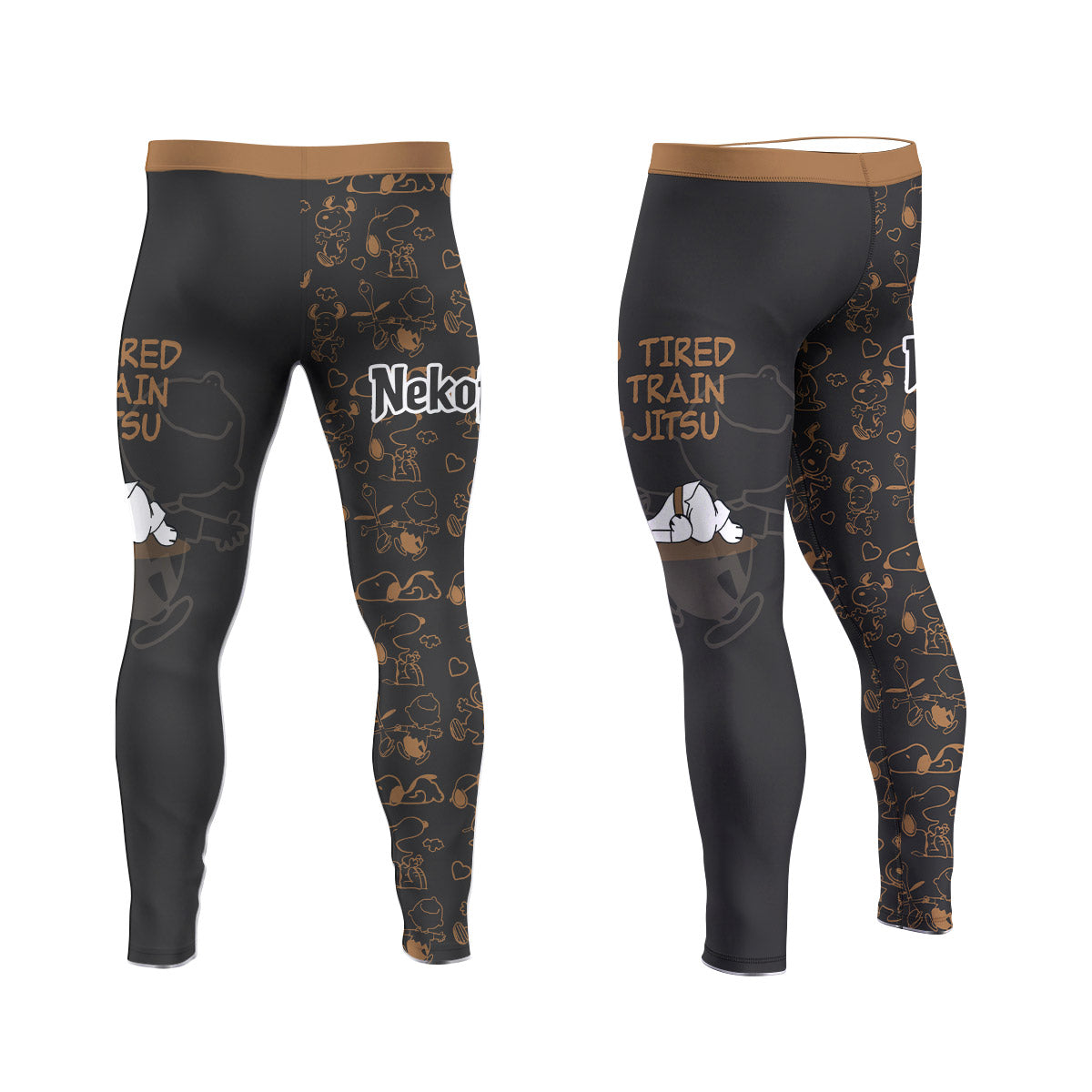 Snoopy Too Tired Too Train Brown Men's Compression Leggings