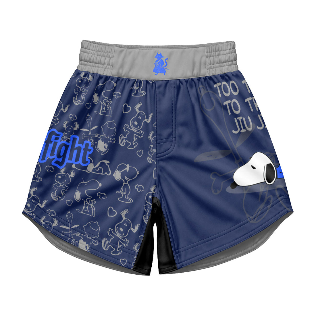 Snoopy Too Tired Too Train Grey Kids Grappling Shorts