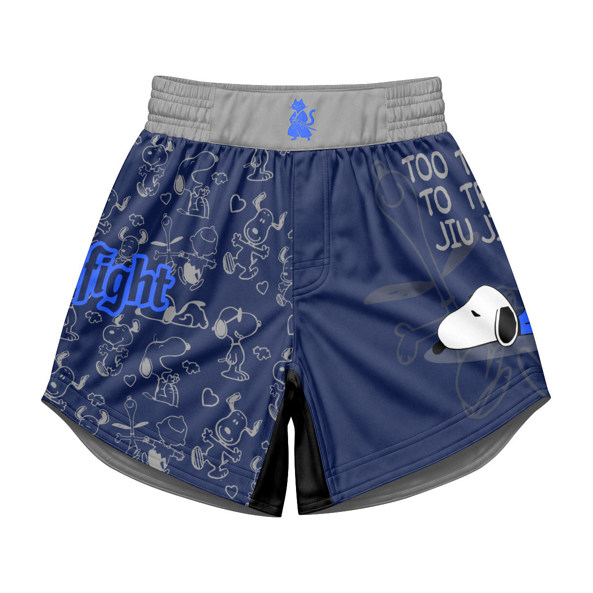 Snoopy Too Tired Too Train Grey Kids Grappling Shorts