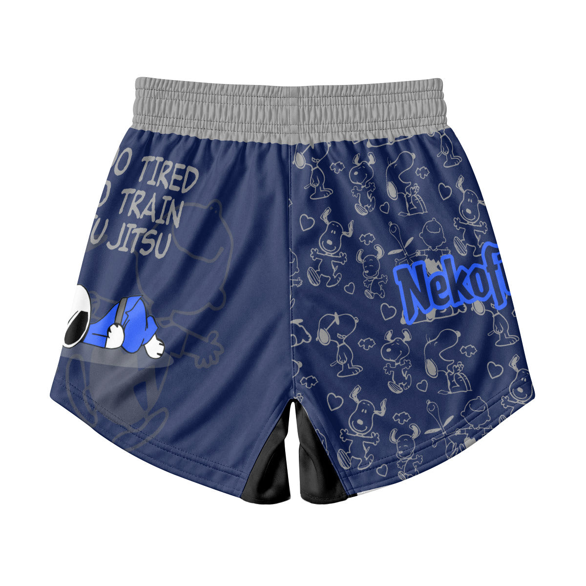 Snoopy Too Tired Too Train Grey Kids Grappling Shorts