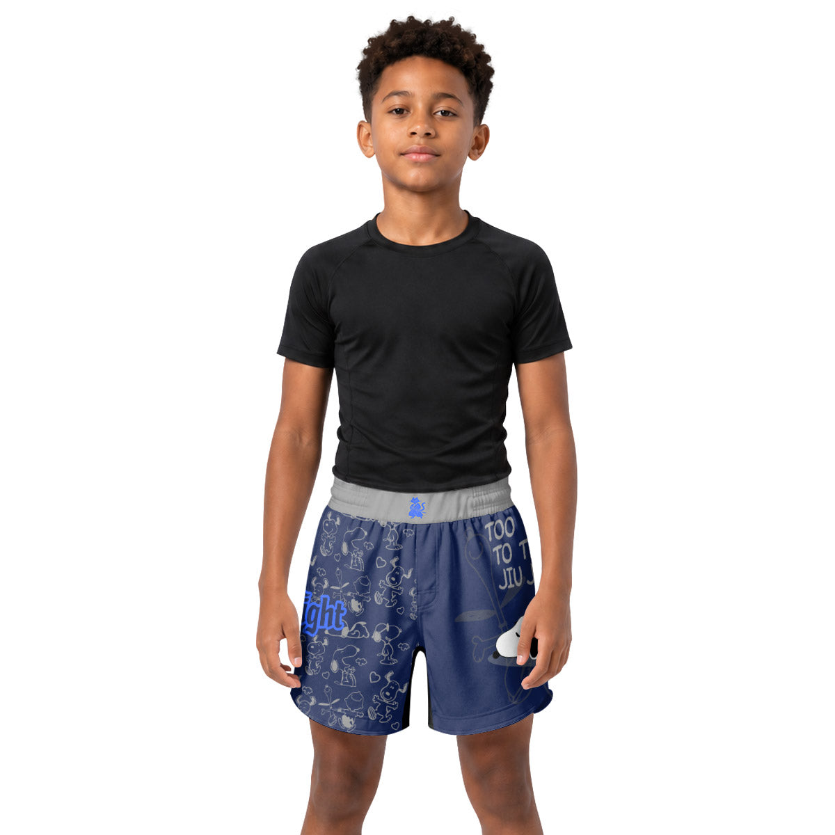 Snoopy Too Tired Too Train Grey Kids Grappling Shorts