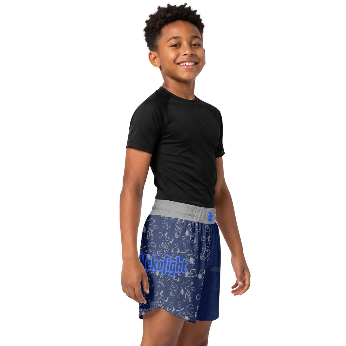 Snoopy Too Tired Too Train Grey Kids Grappling Shorts