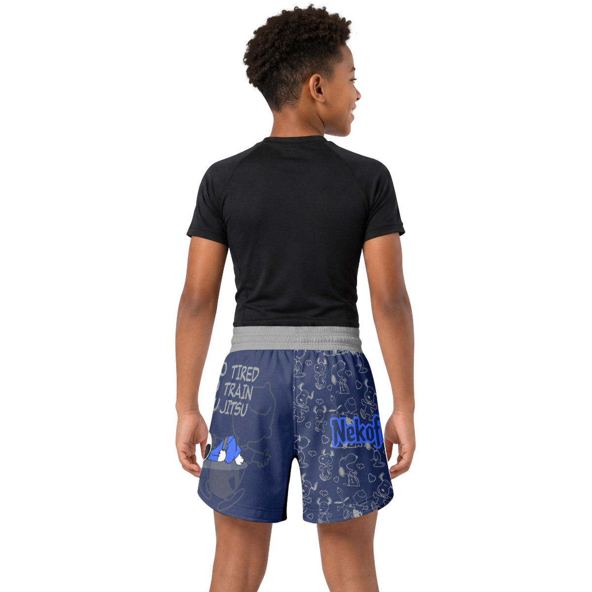 Snoopy Too Tired Too Train Grey Kids Grappling Shorts