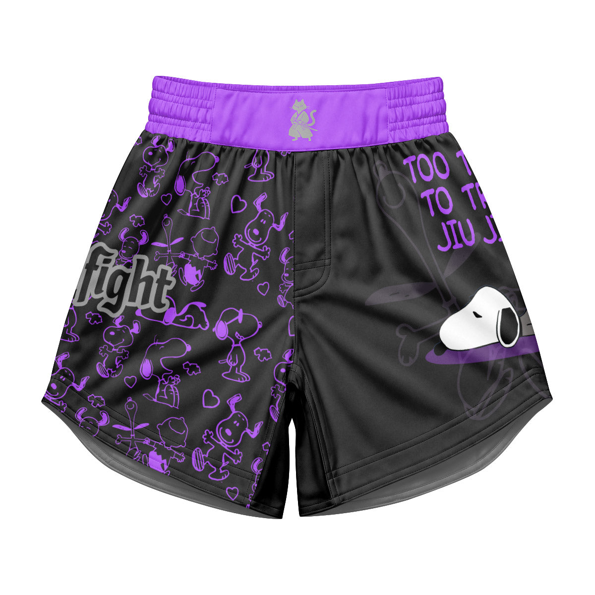 Snoopy Too Tired Too Train Purple Kids Grappling Shorts