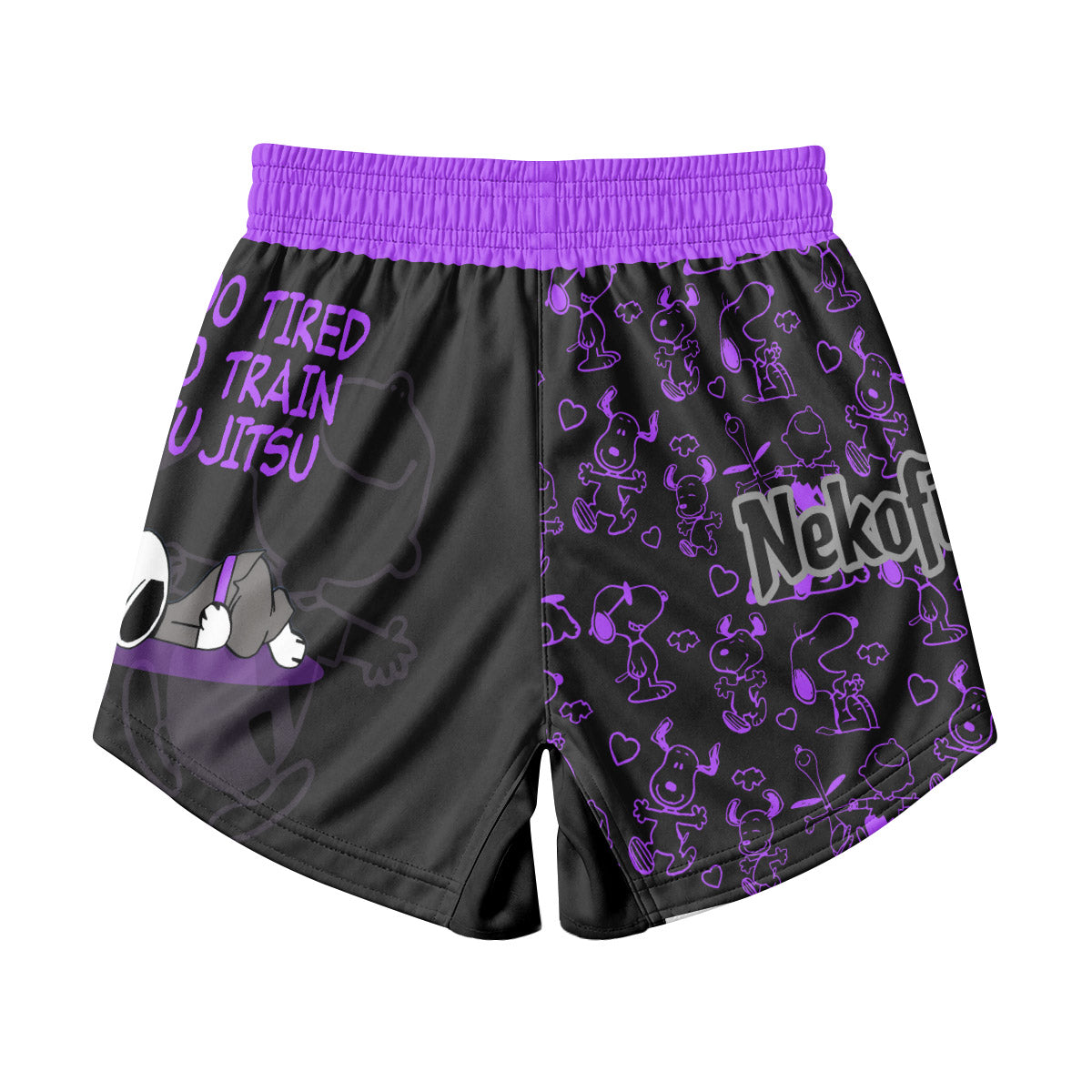 Snoopy Too Tired Too Train Purple Kids Grappling Shorts
