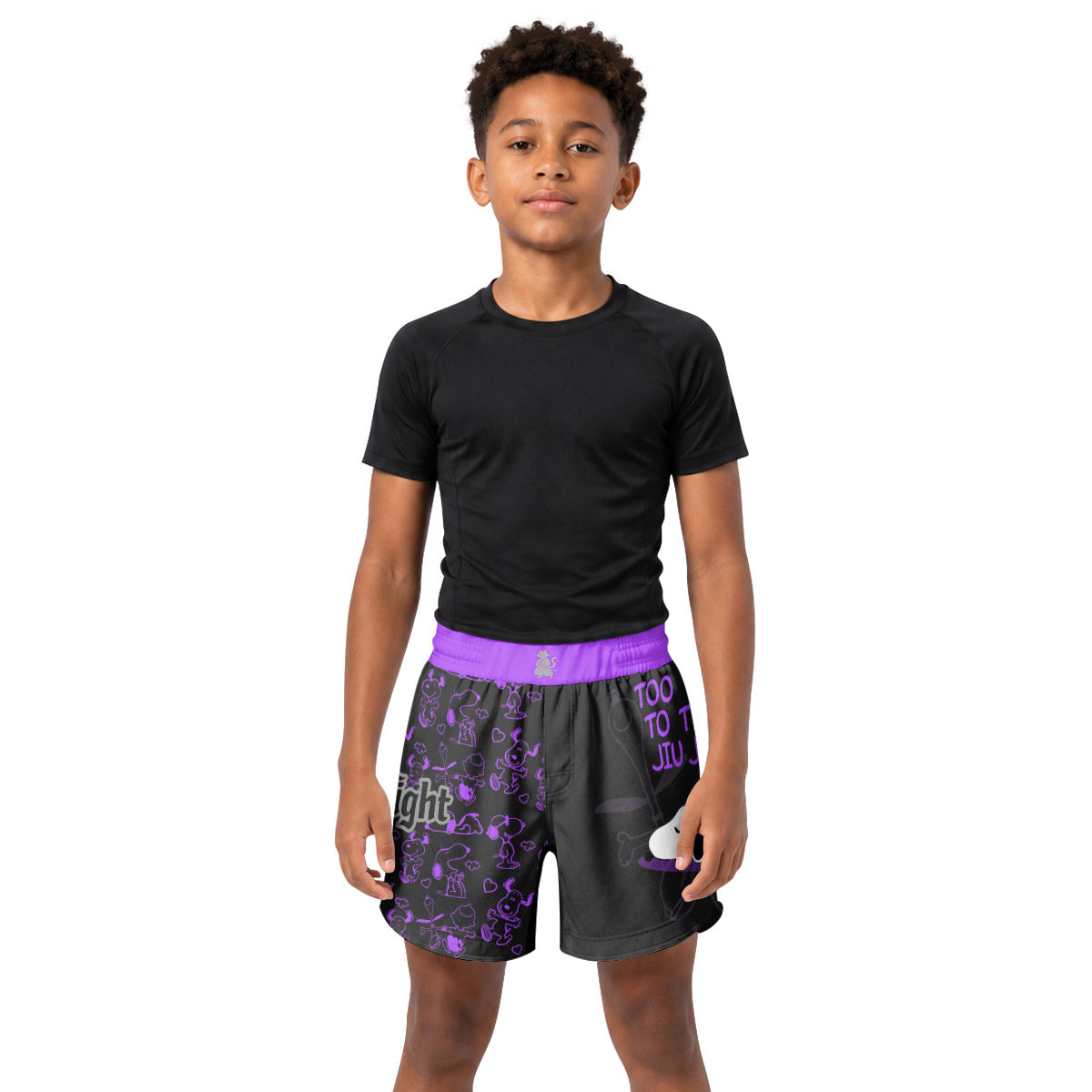 Snoopy Too Tired Too Train Purple Kids Grappling Shorts