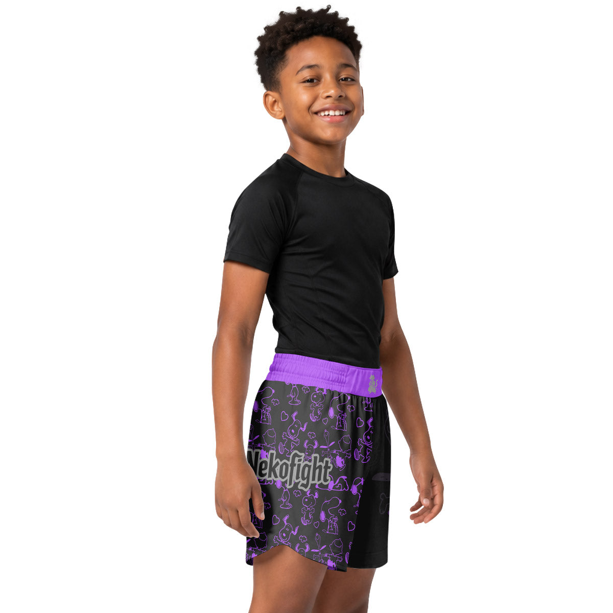 Snoopy Too Tired Too Train Purple Kids Grappling Shorts