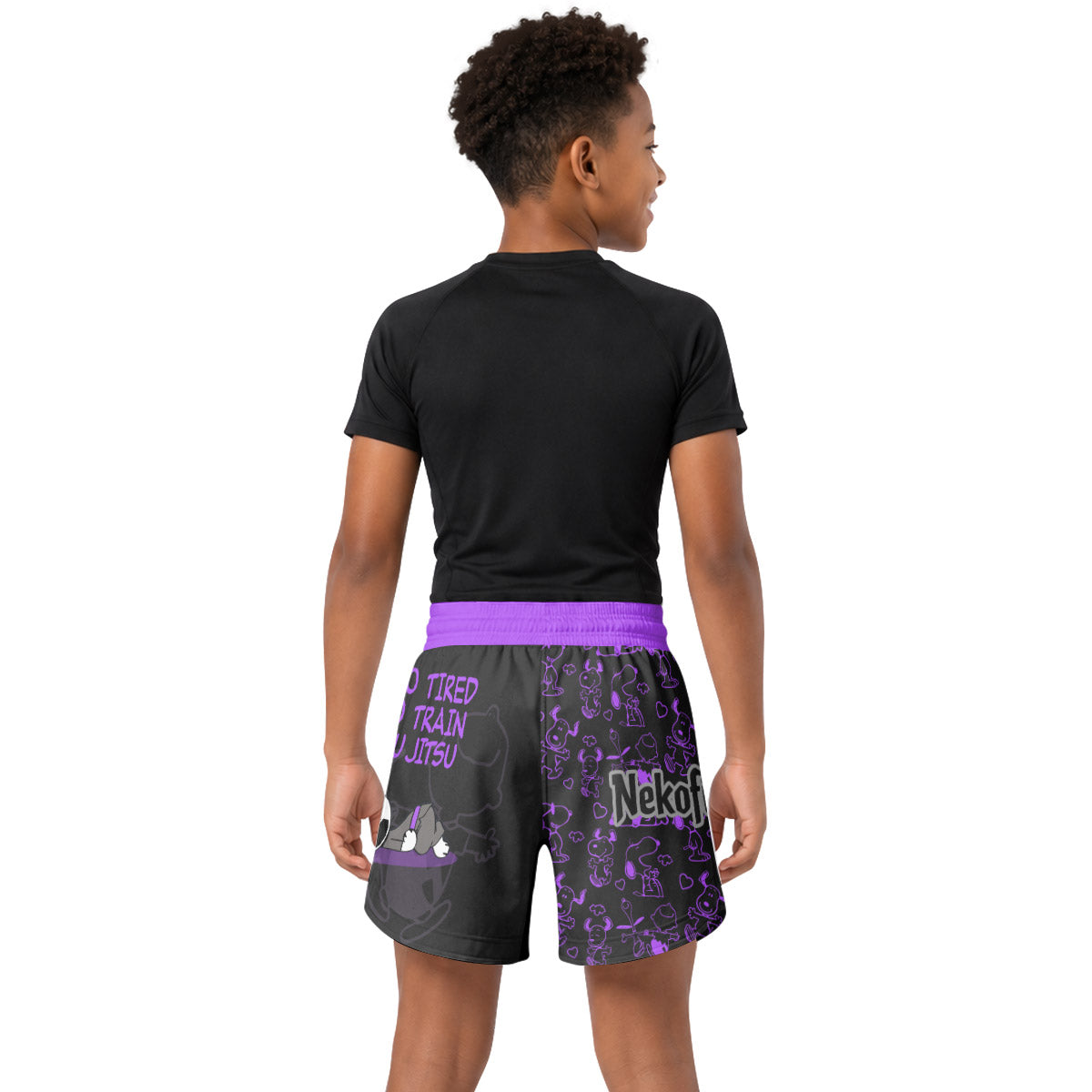 Snoopy Too Tired Too Train Purple Kids Grappling Shorts