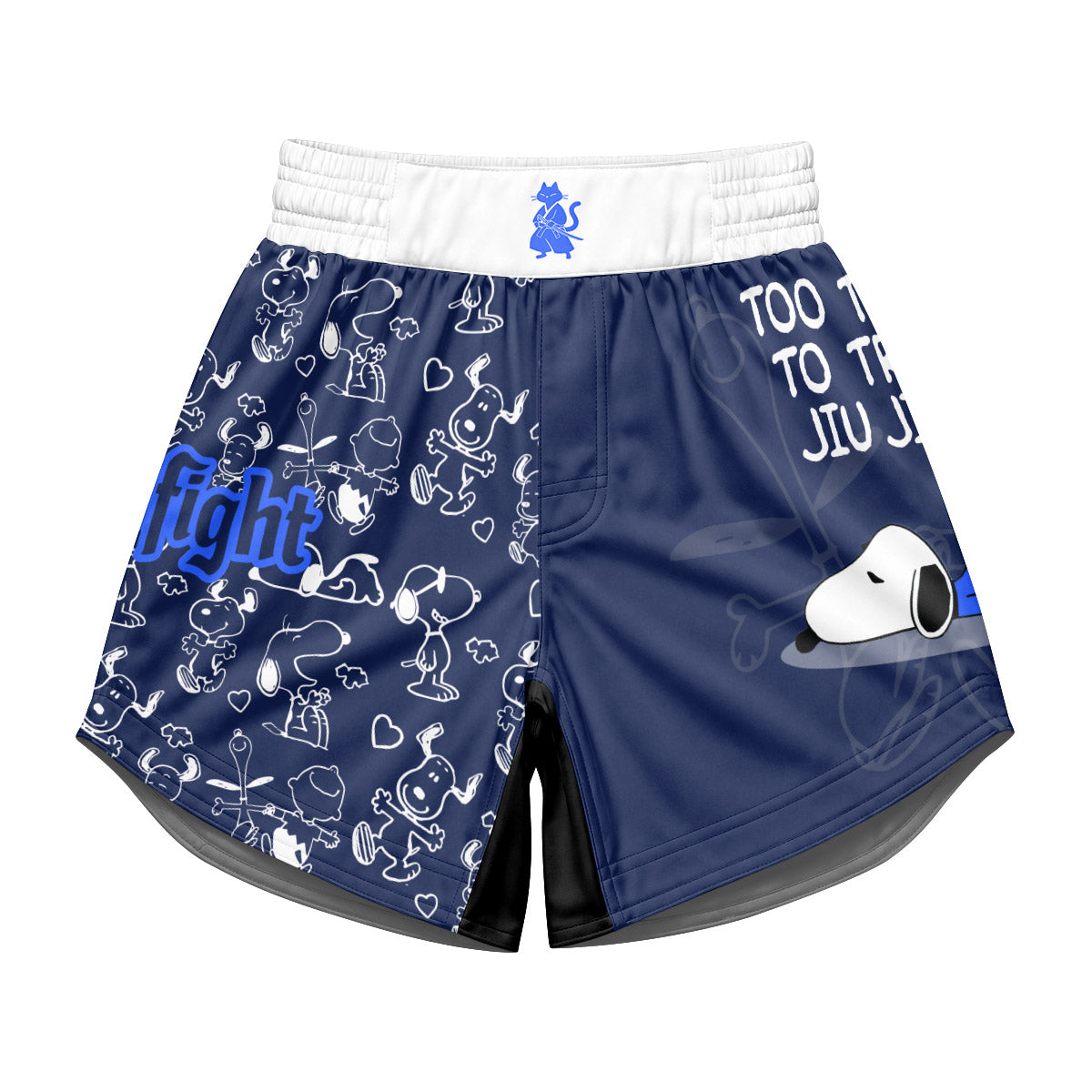 Snoopy Too Tired Too Train White Kids Grappling Shorts