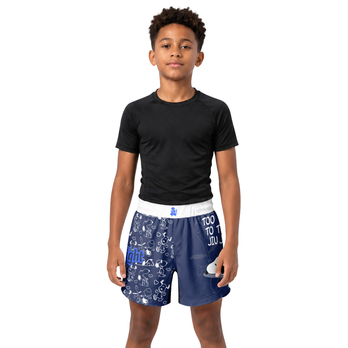 Snoopy Too Tired Too Train White Kids Grappling Shorts
