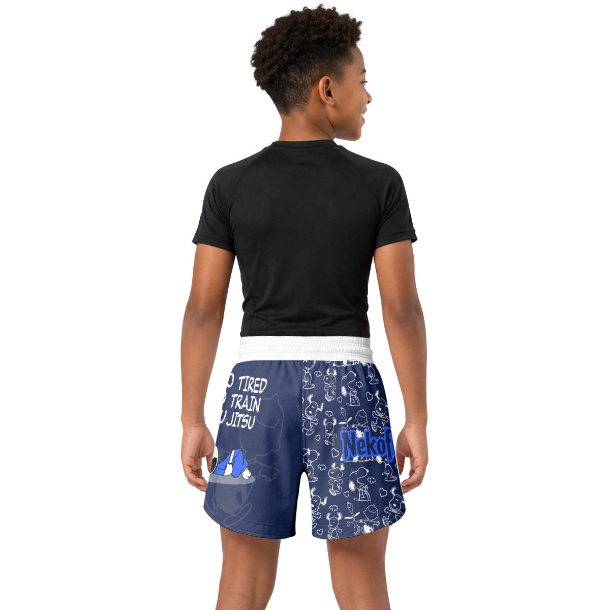 Snoopy Too Tired Too Train White Kids Grappling Shorts